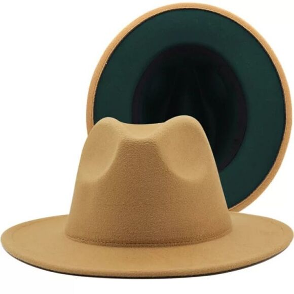 Caramel with army green base Fedora Hat - Picture 1 of 1